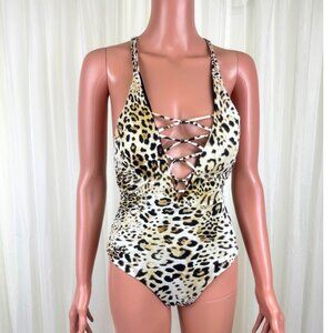 Women's Cheetah Print Plunge V-Neck Bodysuit - No Size Tag